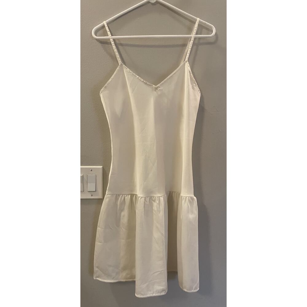 Vintage Drop Waist Cream Satin Vassarette Slip Dress Sz 34 S Fairy